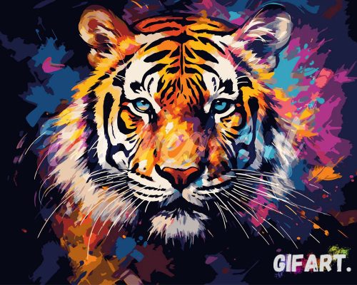 Számfestő Készlet - Színes absztrakt tigris  (40x50cm, Keret nélkül)