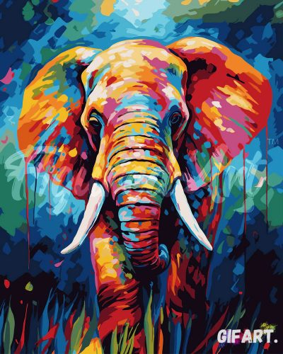 Számfestő Készlet - Absztrakt színes elefánt  (40x50cm, Keret nélkül)