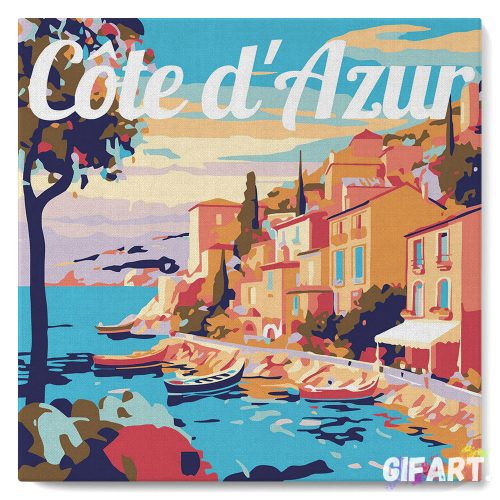 Mini Számfestő Készlet - Cote d'Azur (Francia Riviera) (20x20cm, keretre szerelt)